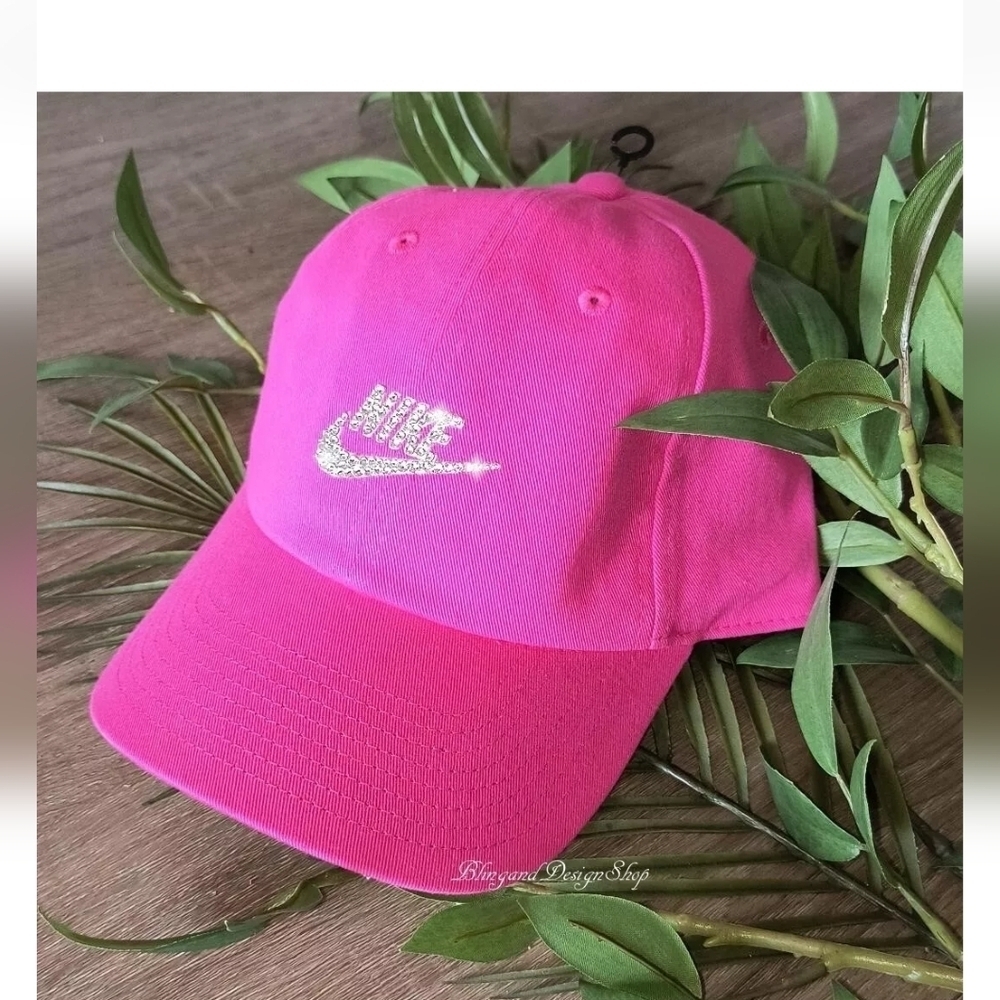 Pink Nike Hat H86 Cotton Adjustable Cap made with Swarovski Crystals NWT